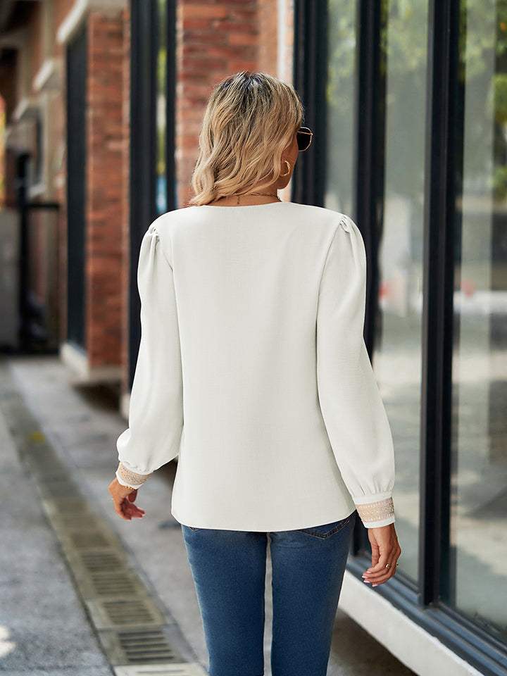 V-Neck Long Sleeve Blouse - Trendsi - Flyclothing LLC