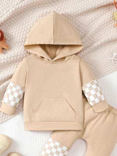 Checkered Long Sleeve Sweatshirt and Pants Set - Trendsi - Flyclothing LLC