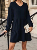 V-Neck Long Sleeve Mini Dress - Trendsi - Flyclothing LLC