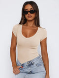 Scoop Neck Cap Sleeve T-Shirt - Trendsi