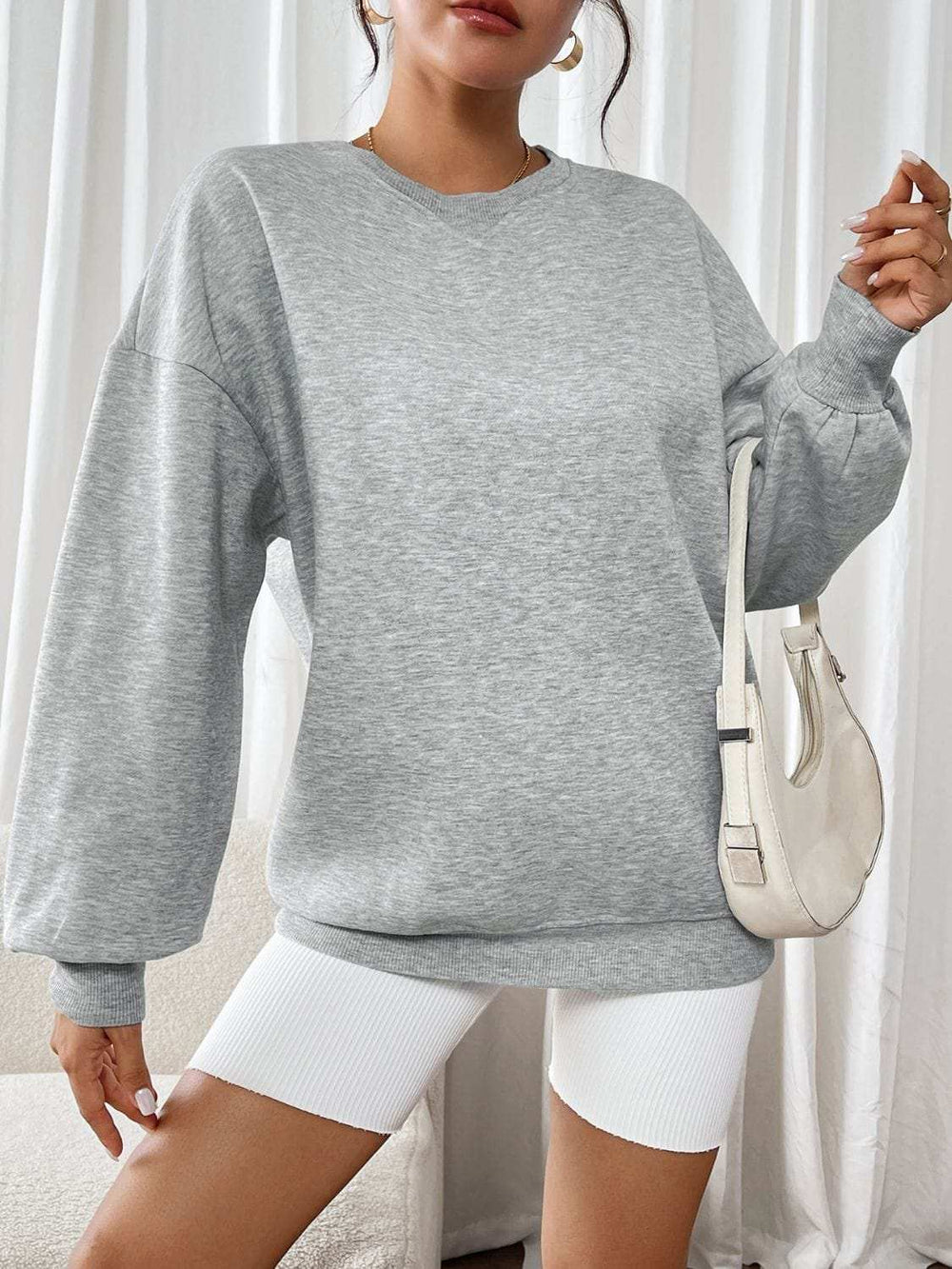 Perfee Round Neck Long Sleeve Sweatshirt - Trendsi - Flyclothing LLC