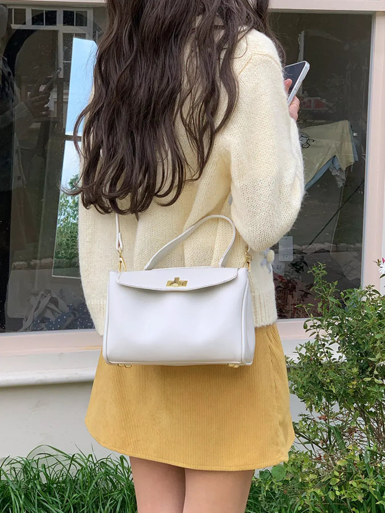 Golden Clasp Leather Crossbody Bag - Trendsi - Flyclothing LLC