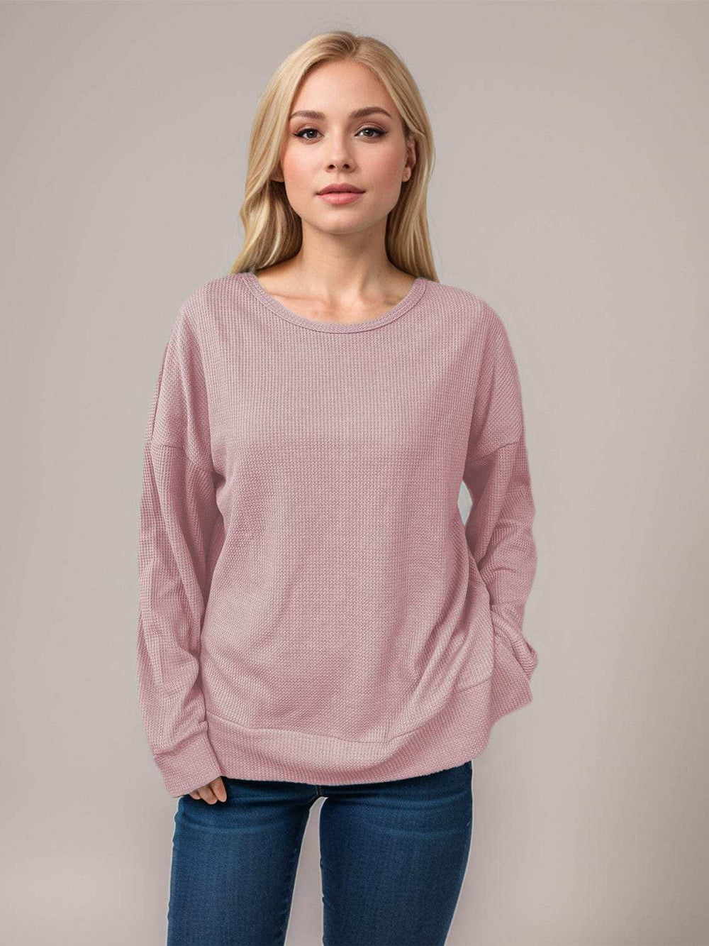 Side Slit Round Neck Long Sleeve T-Shirt - Trendsi - Flyclothing LLC