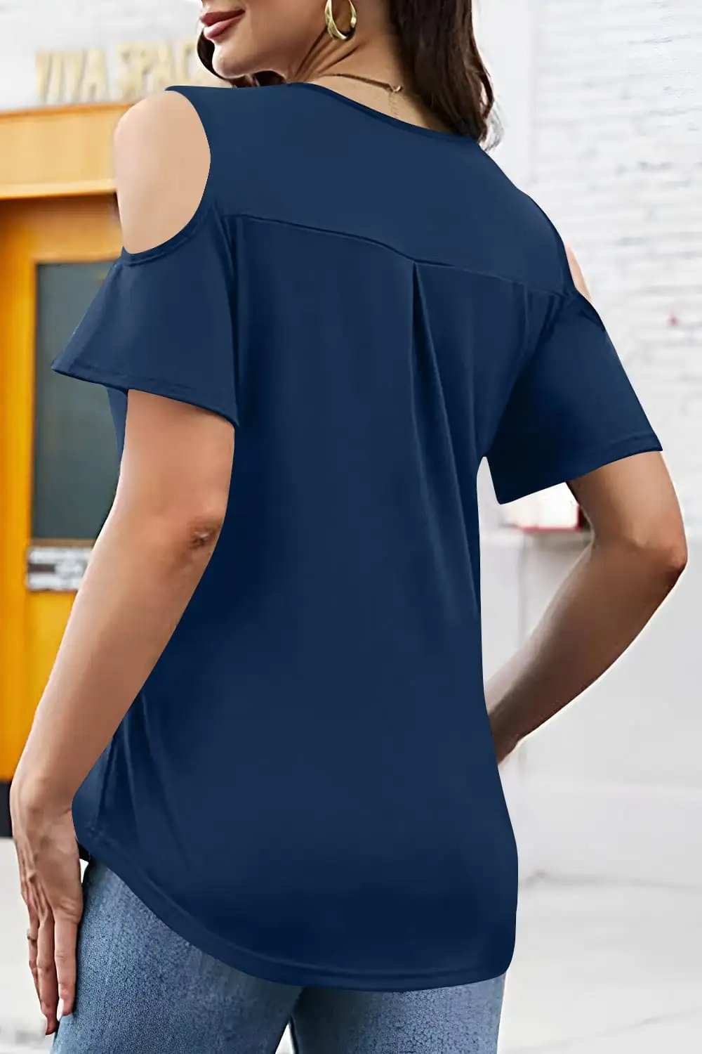 Full Size Half Zip Cold Shoulder Top - Trendsi - Flyclothing LLC