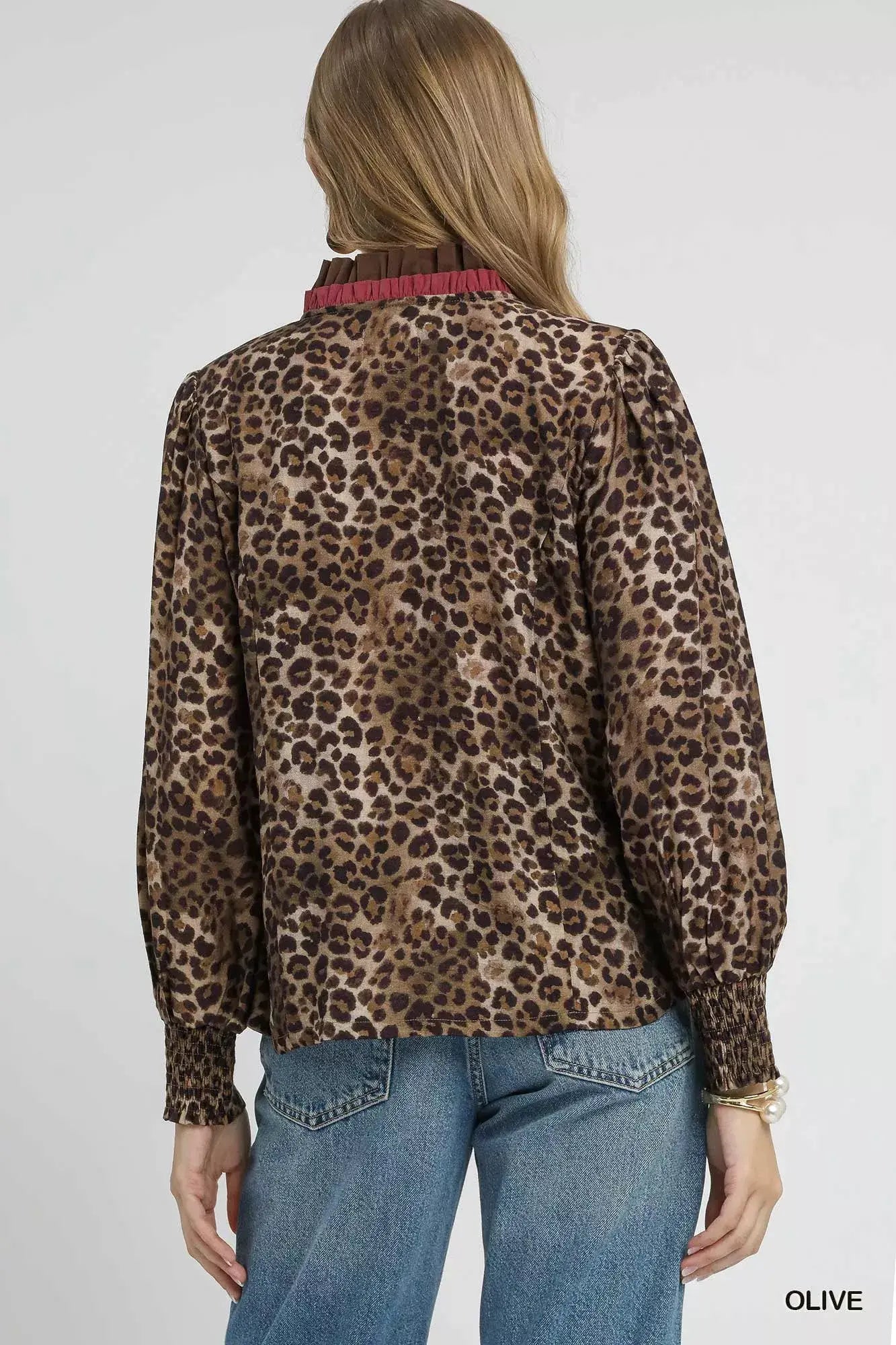 Umgee Ruffle Trim Leopard Print Shirt - Trendsi - Flyclothing LLC