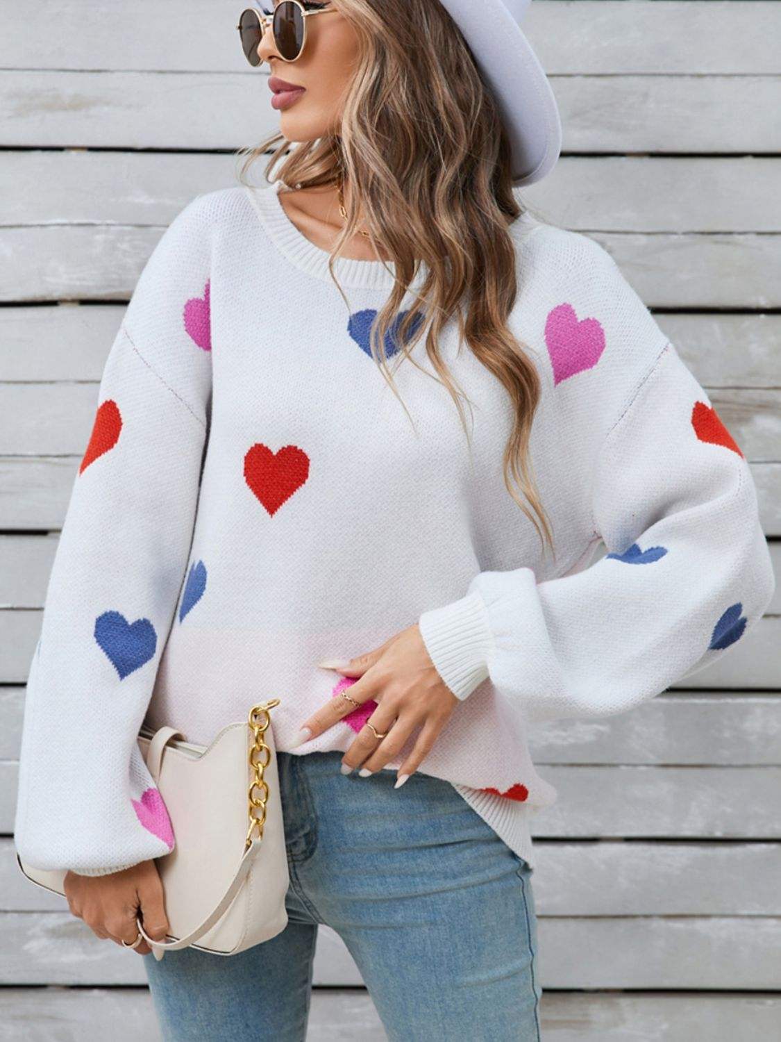 Angel Wings Heart Round Neck Long Sleeve Sweater - Trendsi - Flyclothing LLC