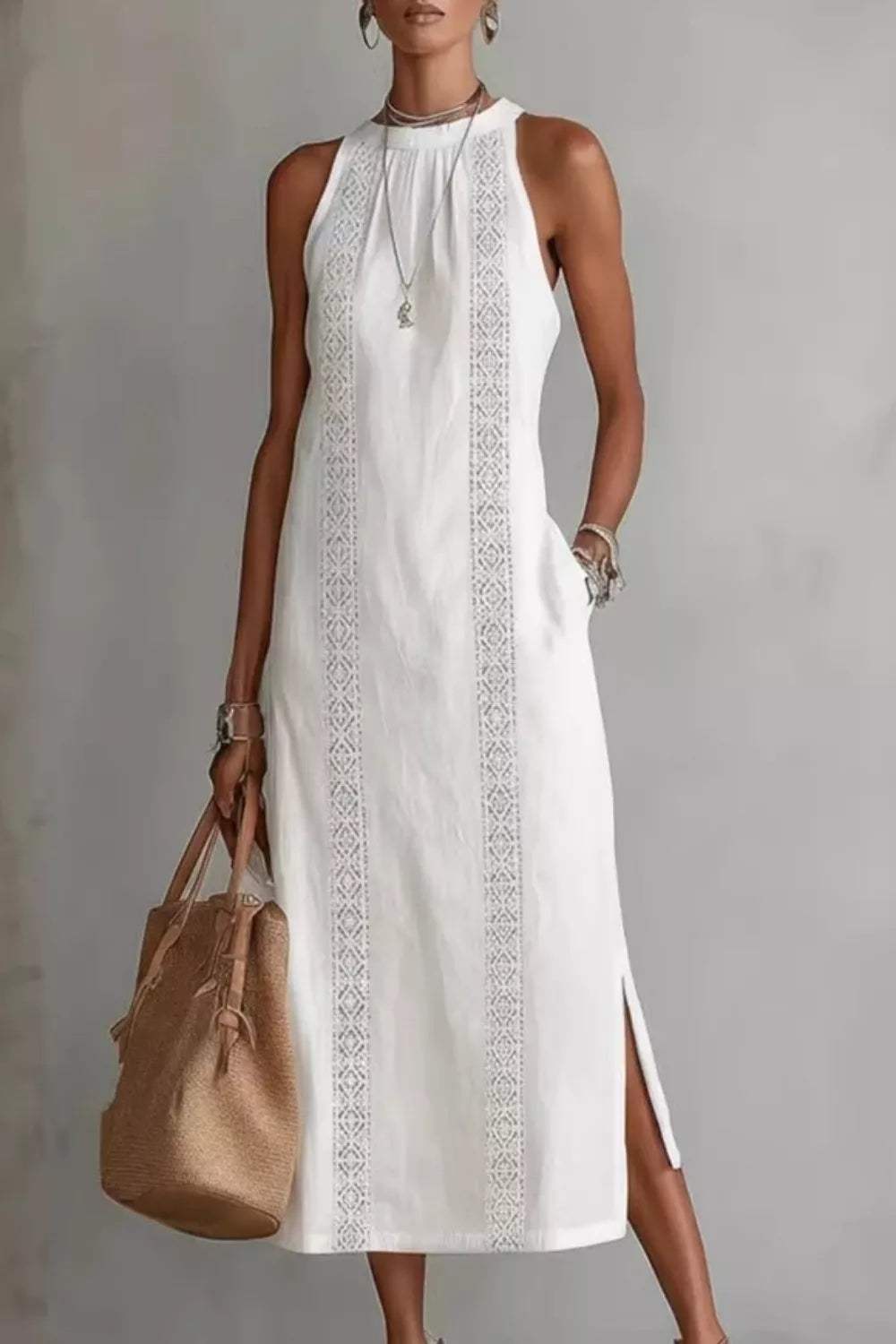 Sleeveless Side Slit Dress with Pockets - Trendsi - Flyclothing LLC