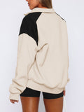 Contrast Quarter Zip Long Sleeve Sweatshirt - Trendsi