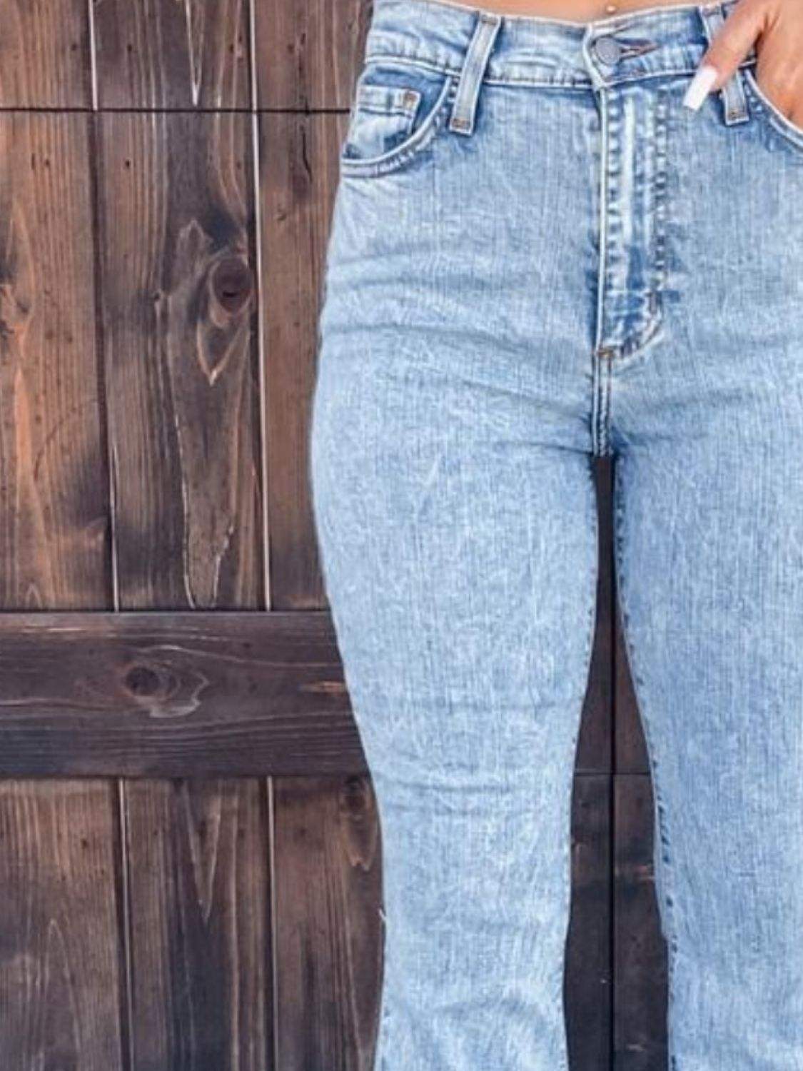 Raw Hem Bootcut Jeans - Trendsi - Flyclothing LLC