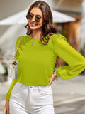 Round Neck Balloon Sleeve Blouse - Trendsi - Flyclothing LLC