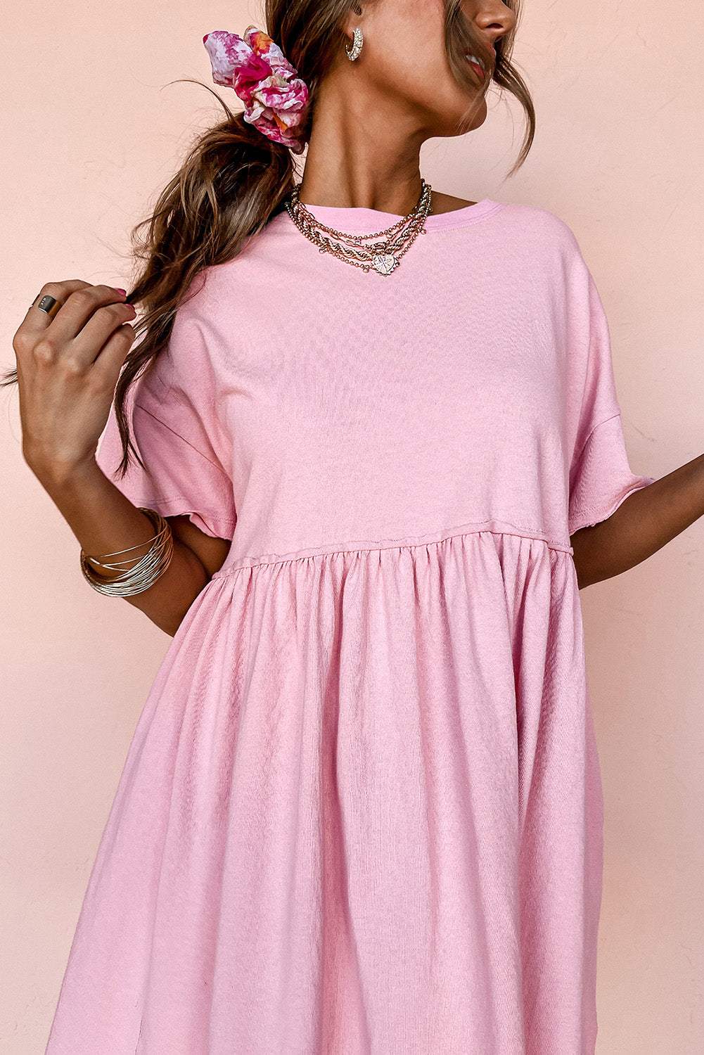 Round Neck Half Sleeve Mini Dress - Trendsi - Flyclothing LLC