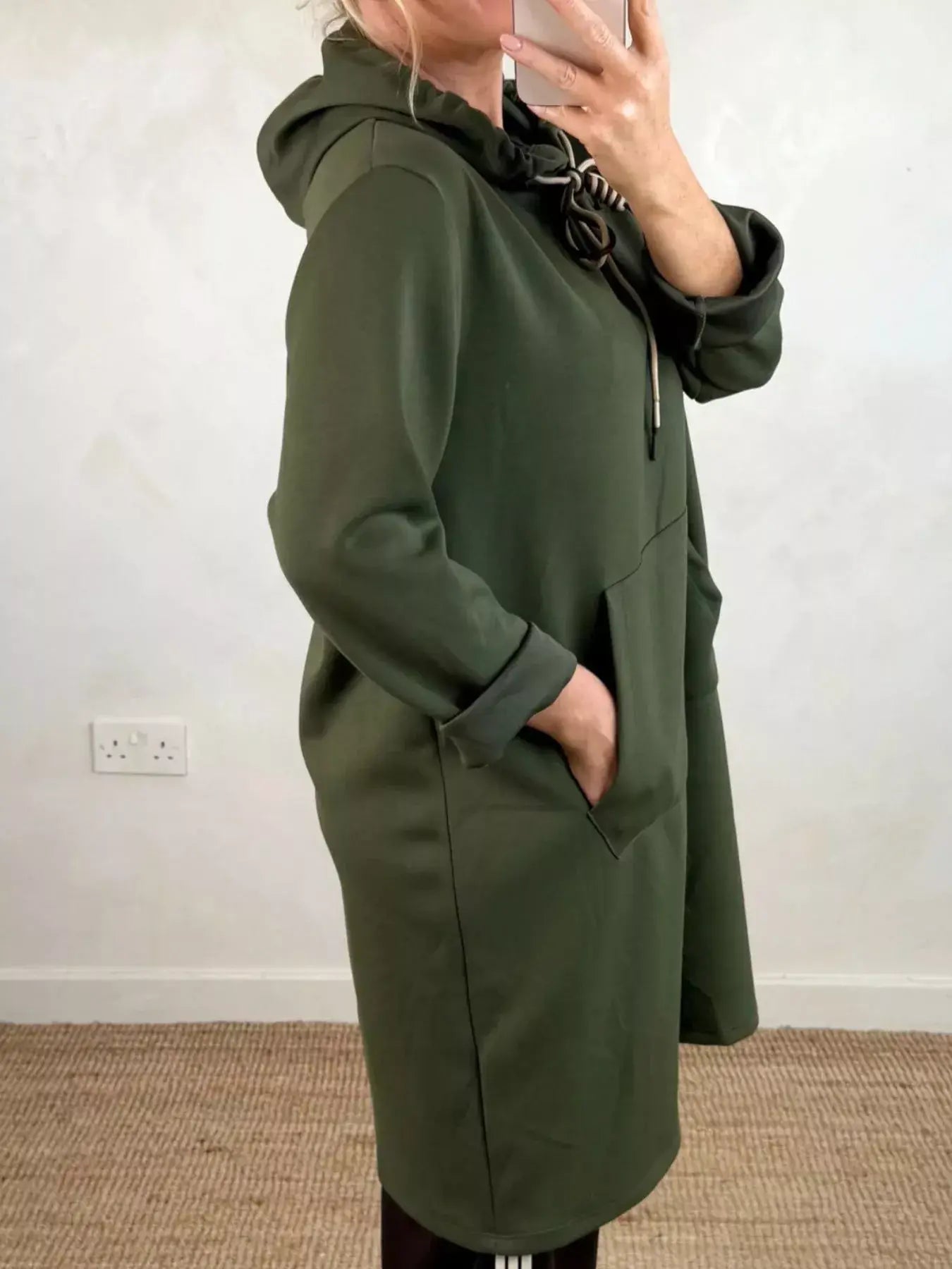 Full Size Casual Drawstring Hooded Sweatshirt Dress Plus Size - Trendsi - Flyclothing LLC
