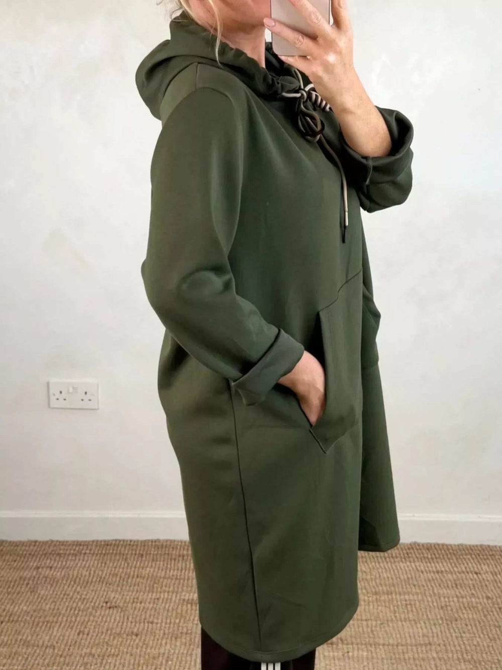 Full Size Casual Drawstring Hooded Sweatshirt Dress Plus Size - Trendsi - Flyclothing LLC