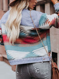 Geometric Button Up Long Sleeve Denim Jacket - Trendsi