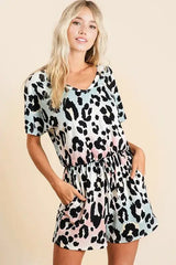 BiBi Gradation Leopard Soft Knit V-neck Romper - Trendsi - Flyclothing LLC