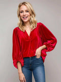 V-Neck Three-Quarter Sleeve Blouse - Trendsi - Flyclothing LLC