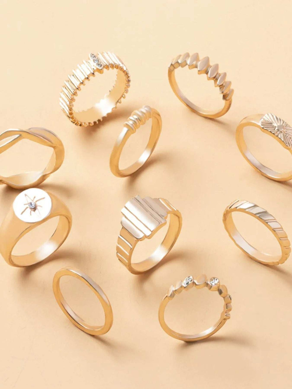10-Piece 18K Gold-Plated Geometric Ring - Trendsi - Flyclothing LLC