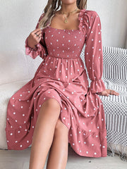 Polka Dot Flounce Sleeve Midi Dress - Trendsi