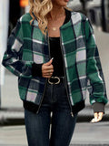 Plus Size Plaid Baseball Collar Zip Up Jacket - Trendsi - Flyclothing LLC