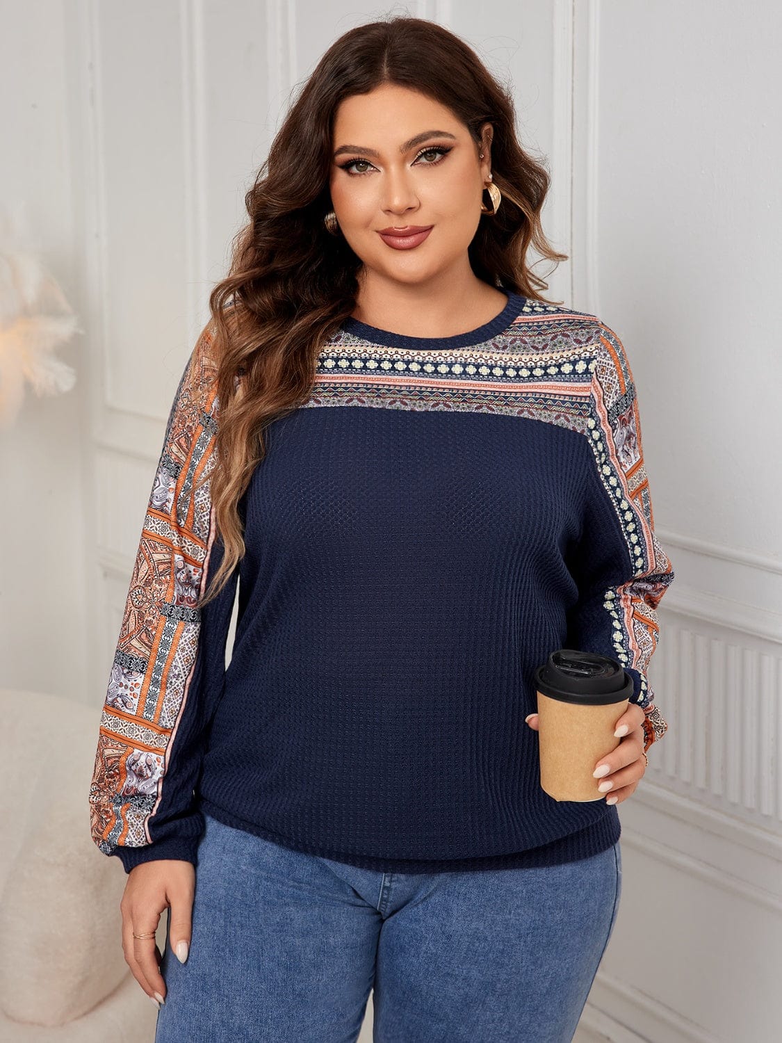 Plus Size Printed Long Sleeve Sweatshirt - Trendsi