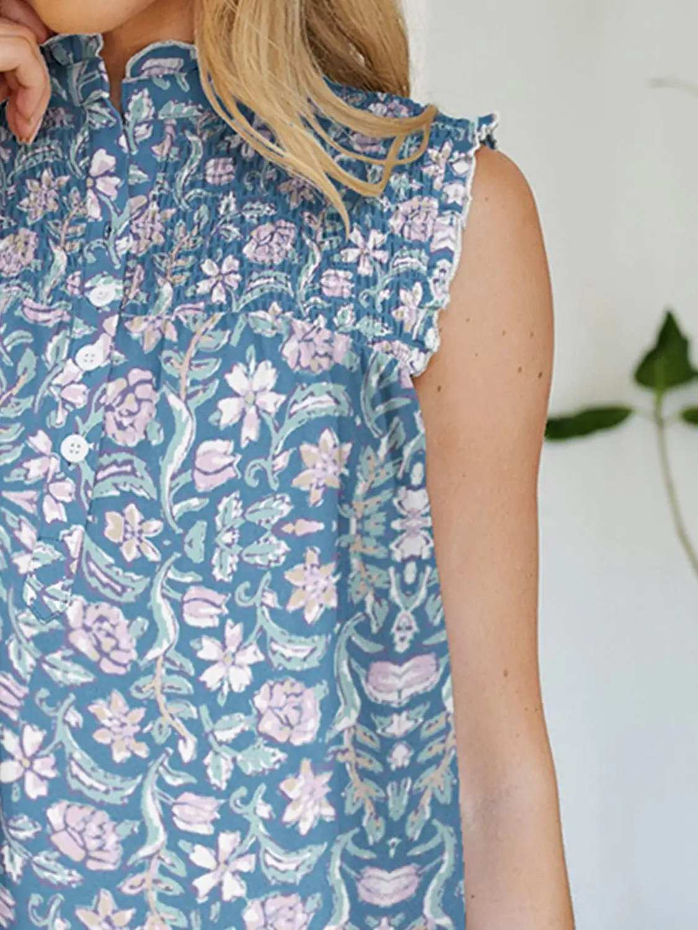 Frill Printed Mock Neck Top - Trendsi - Flyclothing LLC