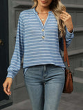 Striped Henley T-Shirt with Button Detail - Trendsi - Flyclothing LLC