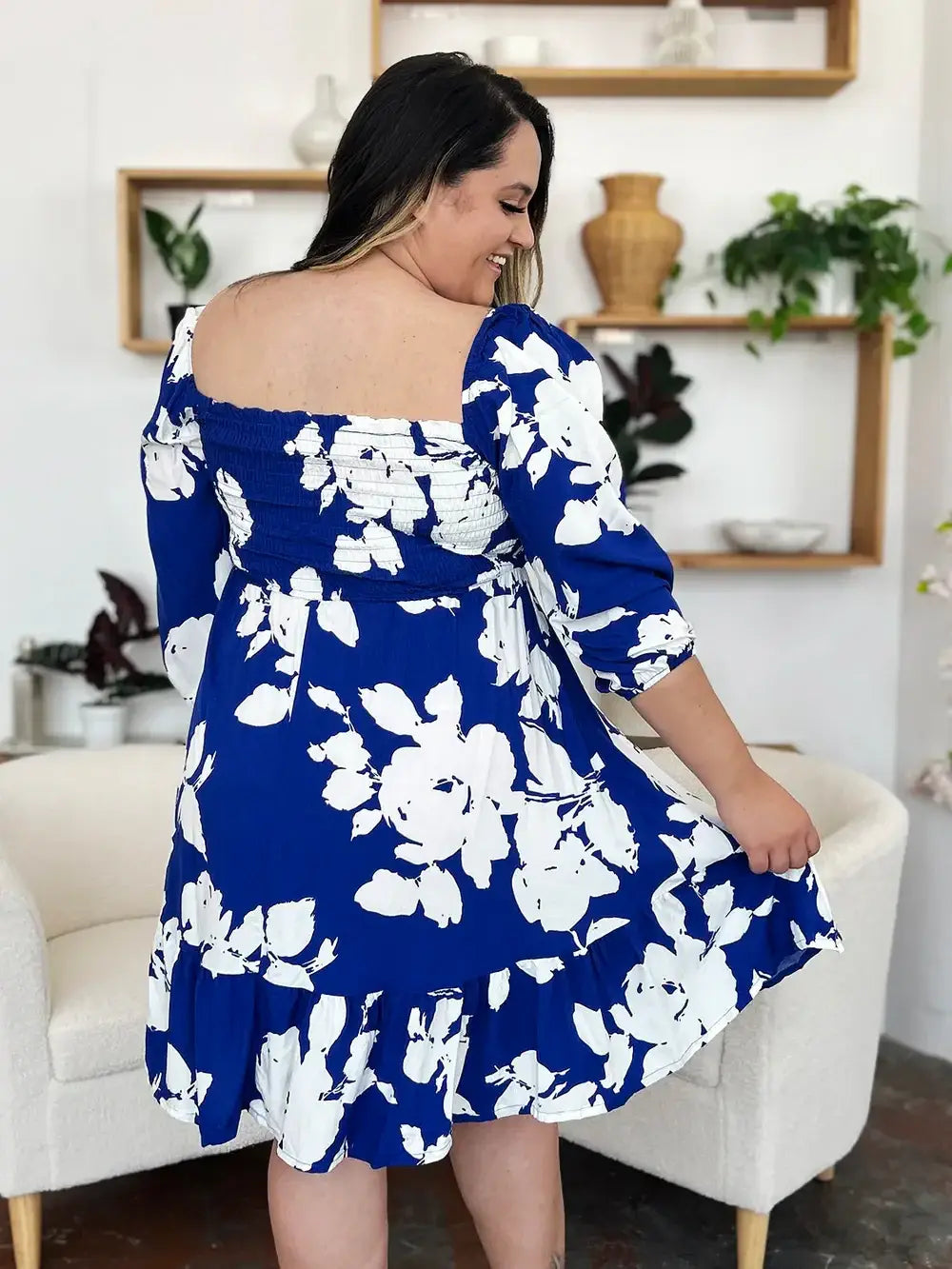 Double Take Full Size Floral Ruffle Hem Smocked Dress with Pockets - Trendsi - Flyclothing LLC