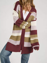 Color Block Striped Open Front Cardigan - Trendsi - Flyclothing LLC