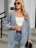 Pocketed V-Neck Button Up Denim Jacket - Trendsi