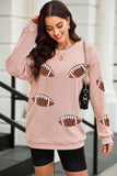Sequin Football Patch Corduroy Sweatshirt - Trendsi - Flyclothing LLC