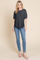 BOMBOM Textured Floral Pattern Top - Trendsi - Flyclothing LLC