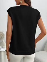 Mock Neck Cap Sleeve Knit Top - Trendsi - Flyclothing LLC
