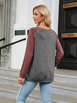 Round Neck Raglan Sleeve T-Shirt - Trendsi - Flyclothing LLC