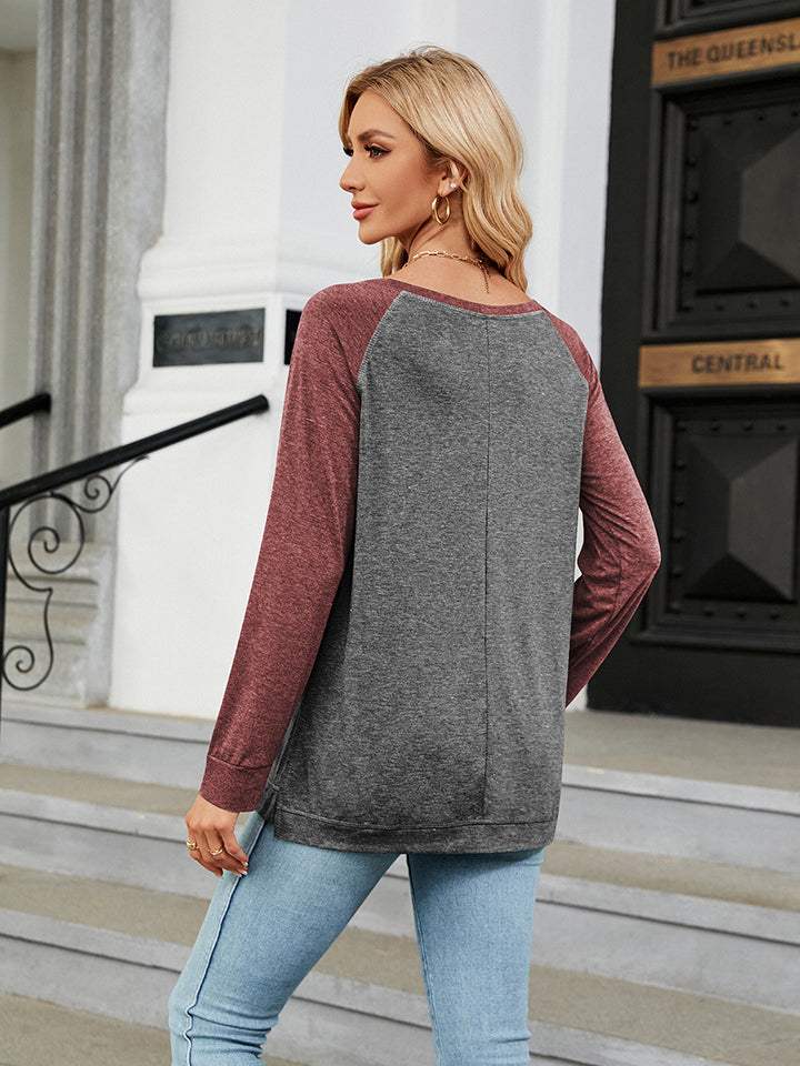 Round Neck Raglan Sleeve T-Shirt - Trendsi - Flyclothing LLC