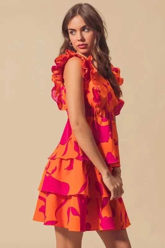 SO ME Floral V Neck Layered Dress with Elasticized Waist - Trendsi - Flyclothing LLC
