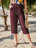 Pocketed Elastic Waist Capris - Trendsi
