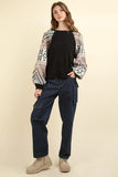 VERY J Printed Long Sleeve Round Neck Knit Top - Trendsi