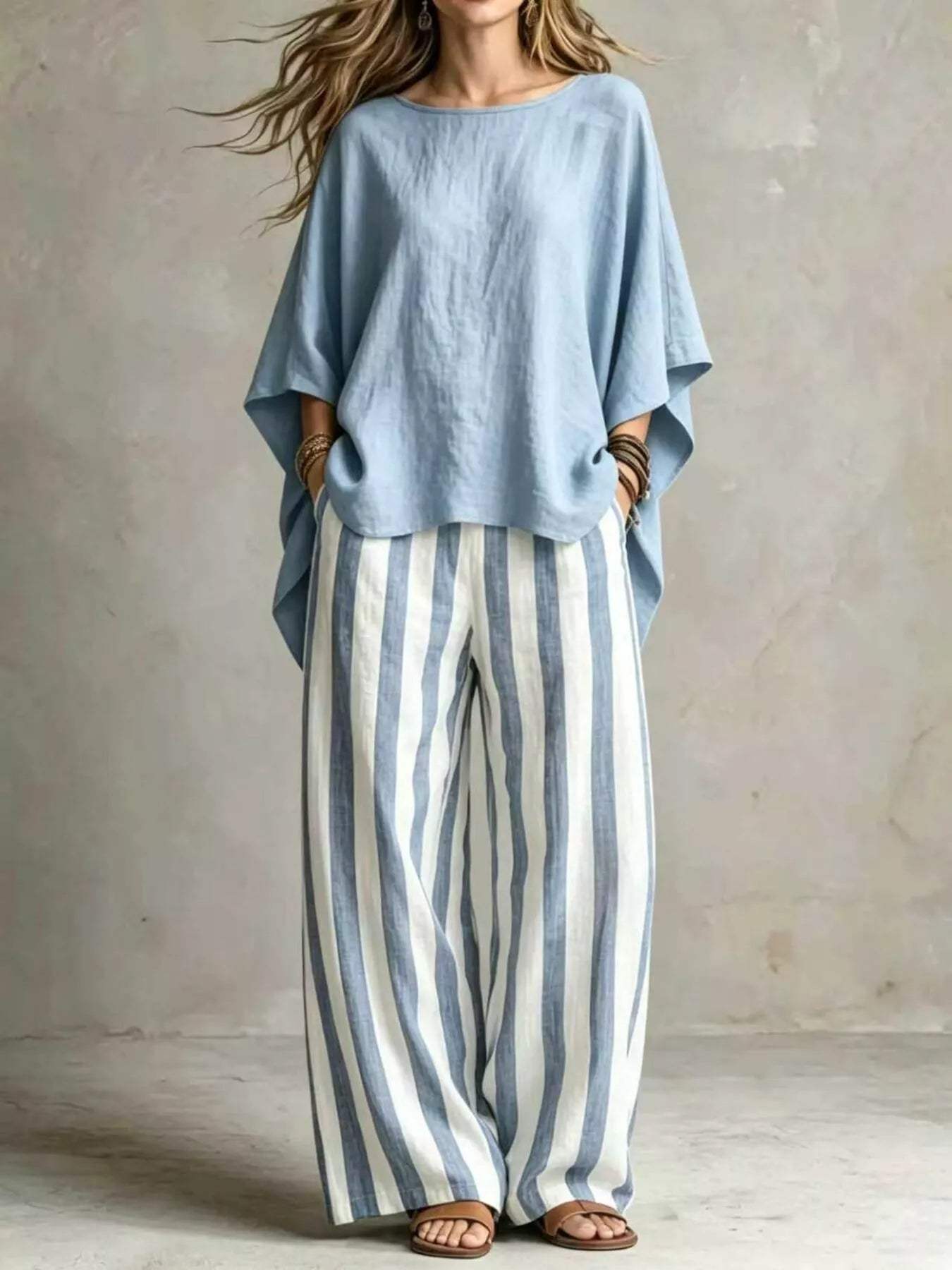 Full Size Solid Color Top and Pants Set Plus Size - Trendsi - Flyclothing LLC