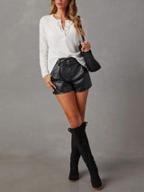 Half Snap Long Sleeve T-Shirt - Trendsi - Flyclothing LLC