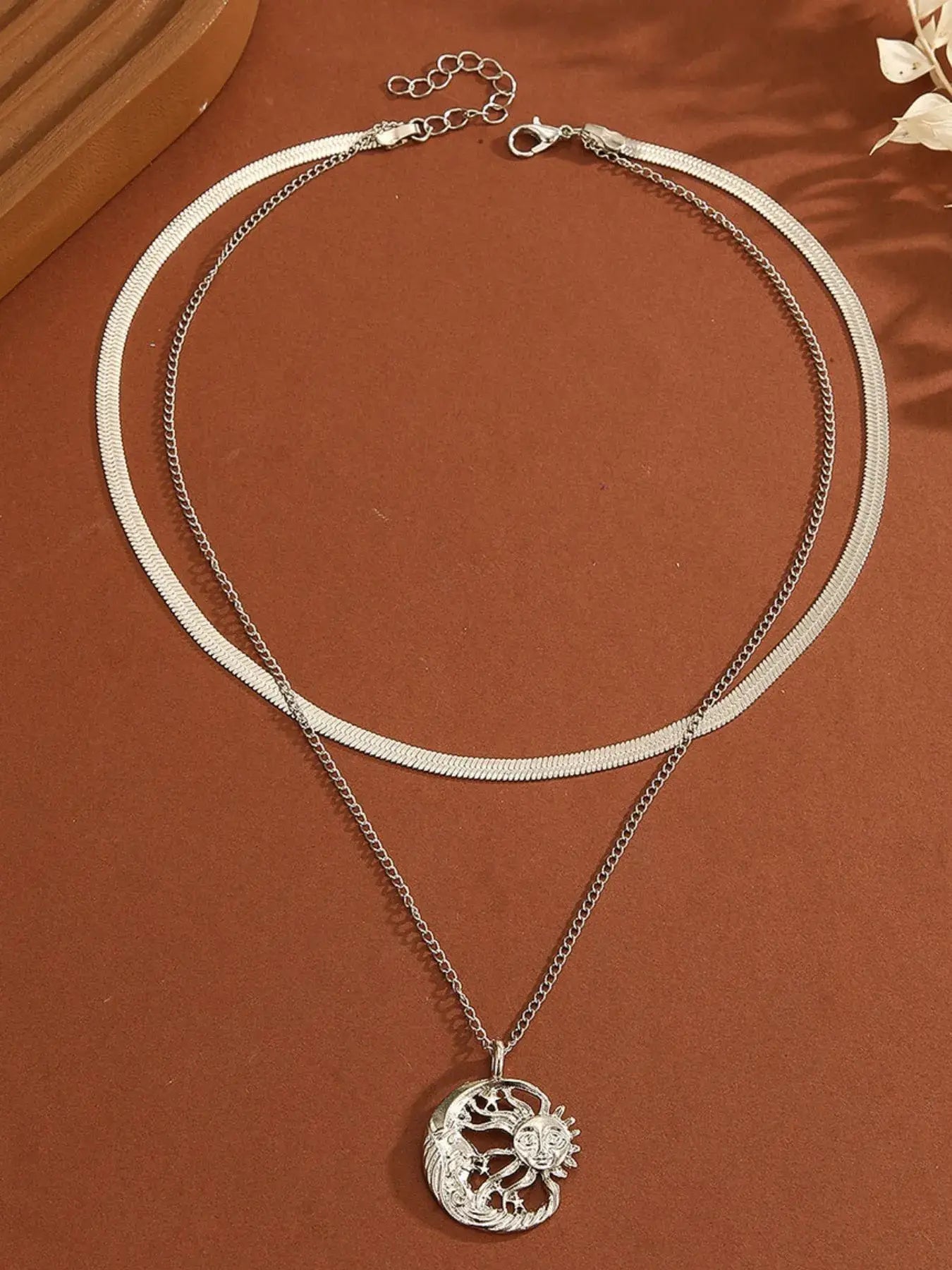 Double Layer Sun Moon Necklace - Trendsi - Flyclothing LLC