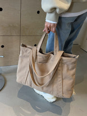 Corduroy Solid Large Tote Bag - Trendsi