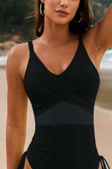Drawstring Ruched V-Neck One-Piece Swimwear - Trendsi - Flyclothing LLC