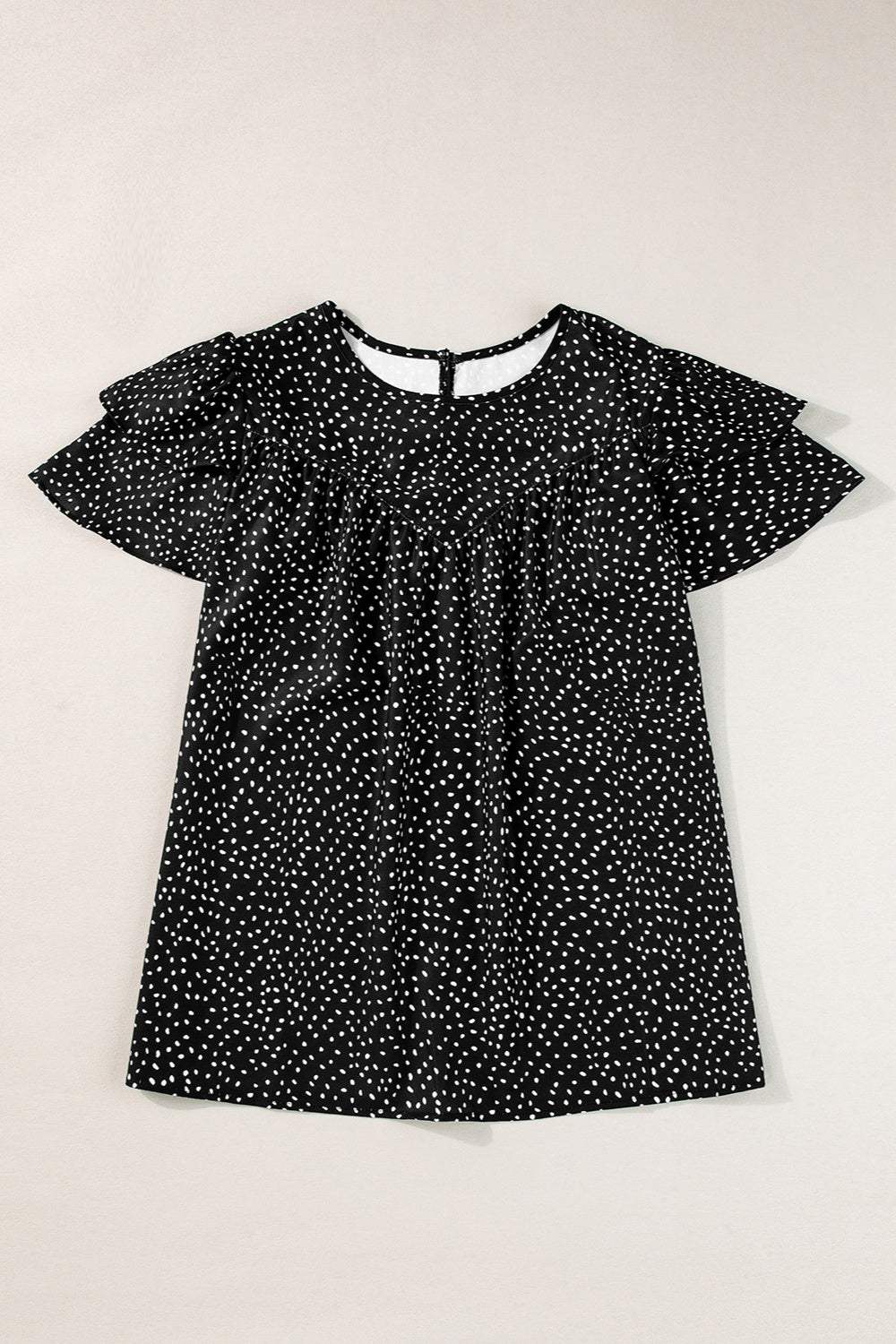 Ruffled Printed Round Neck Cap Sleeve Blouse - Trendsi - Flyclothing LLC