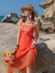 Embroidered Square Neck Midi Cami Dress - Trendsi