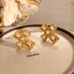 18K Gold-Plated Zircon Cross Earrings - Trendsi