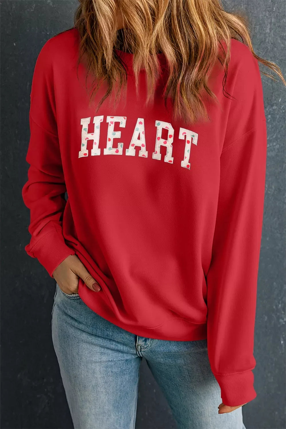 HEART Embroidered Patched Graphic Valentine Sweatshirt - Trendsi - Flyclothing LLC