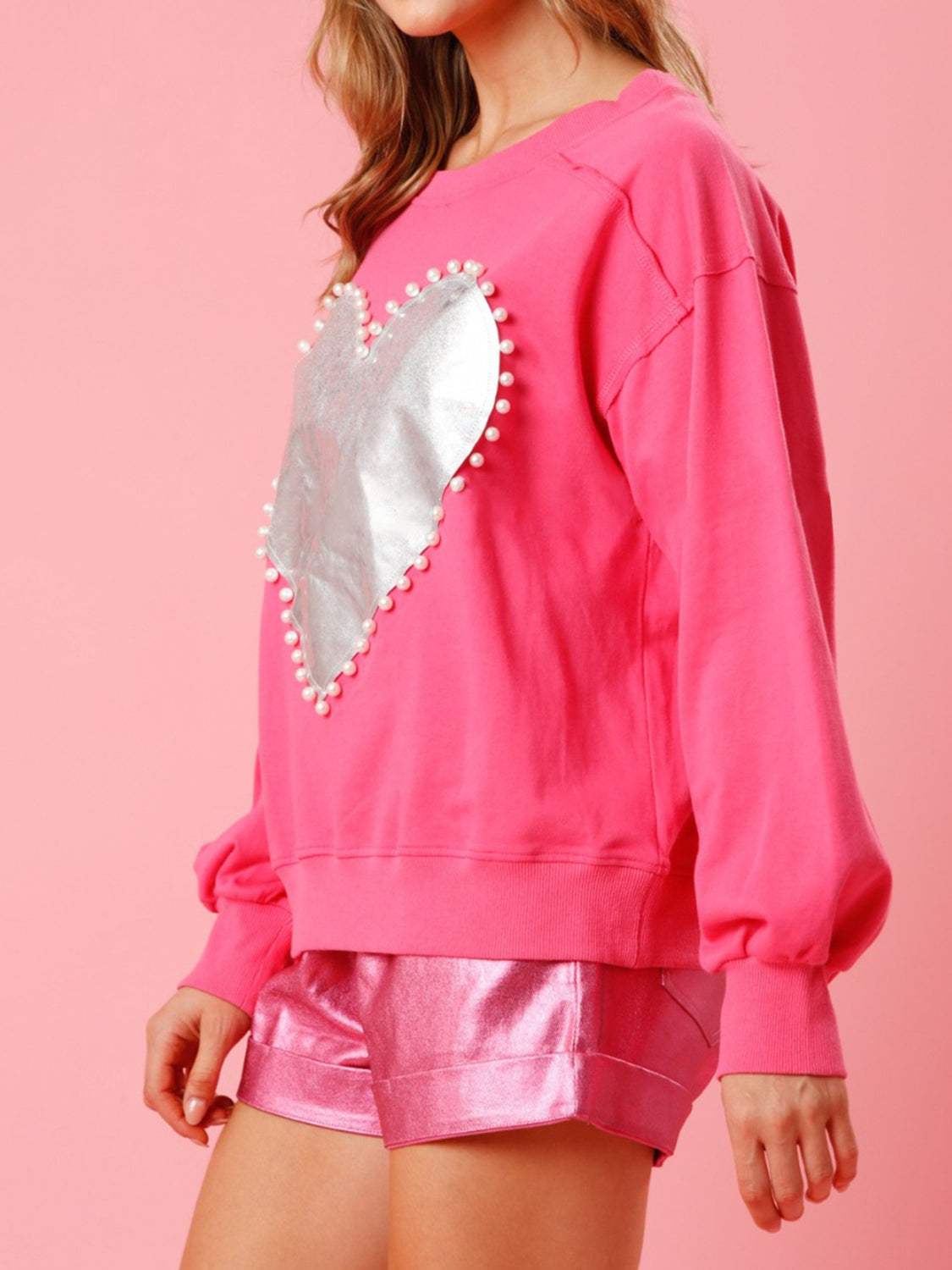 Pearl Trim Round Neck Sweatshirt - Trendsi - Flyclothing LLC