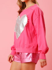 Pearl Trim Round Neck Sweatshirt - Trendsi