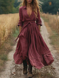 Tie Waist Long Sleeve Ruffled Hem Dress - Trendsi - Flyclothing LLC