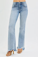 RISEN Full Size Tummy Control Mid Rise Flare Jeans with Fray Hem Detailed Plus Size - Trendsi - Flyclothing LLC